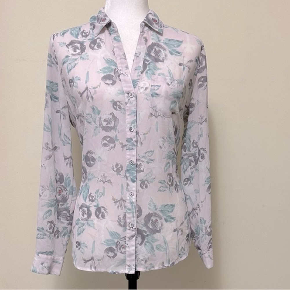 Kut from the Kloth Flora Print Semi-Fit w Back Gathered Button Up Shirt Blouse S - Picture 13 of 16